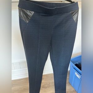 Collection Michel Studio Taylor Pants Blue Faux Leather Panels Stretch Trousers